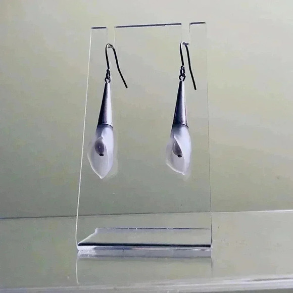 Sterling Silver and Frosted Glass Calla Lily Earrings - Picture 2 of 3